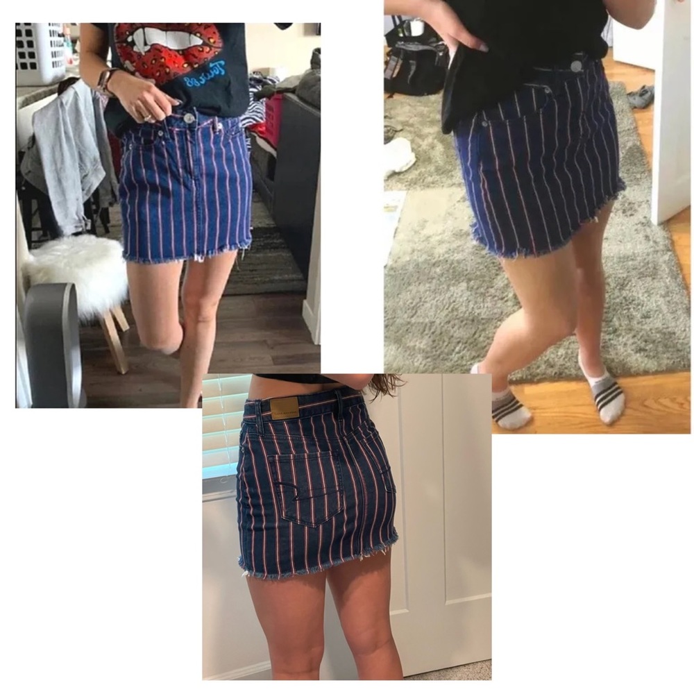 American Eagle NWT Denim Striped Frayed Hem Mini Skirt 8 - Picture 3 of 11